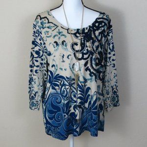 Chico's Navy Blue and Cream Top Size XL